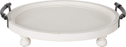 Kate and Laurel Bruillet Farmhouse Round Tray, 15 inch Diameter, Rustic White, Wood Tray for Coffee Table