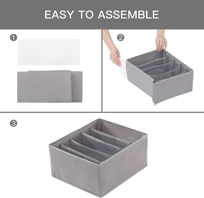 Qozary Pants Jeans Organizer for Closet, 4 Pack Drawer Organizers for Clothing, 5 Grids Wardrobe Clothes Storage for Deep Drawer, T-Shirts, Legging, Short