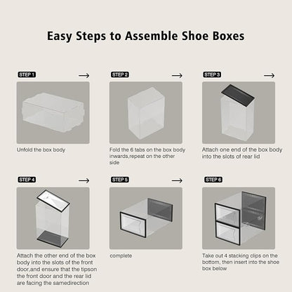 SEE SPRING 12 Pack Shoe Storage Box, Clear Plastic Stackable Shoe Organizer for Closet, Space Saving Shoe Rack for Entryway Sneaker Container Bin Holder (Black)