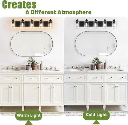 Matte Black Bathroom Light Fixtures,5-Light Bathroom Lights Over Mirror with Clear Glass Shade,Wall Sconces for Bathroom, Bedroom, Hallway