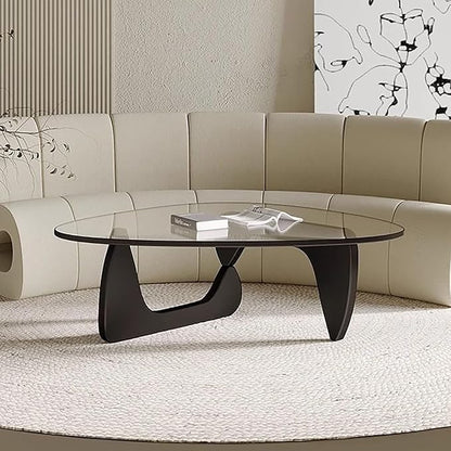 Glass Coffee Table, Mid Century Modern Coffee Table, Coffee Table for Living Room Center Table Suitable for Bedroom Living Room Reception Office Tables (Black/Transparent, Large)