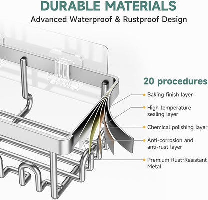 Veken Shower Caddy 6-Pack, Advanced Rustproof Design, No Drilling Adhesive Shelves, Rack with Soap Holder, Large Capacity Bathroom Organizers and Storage, Wall-Mounted Kitchen & Home Decor, Silver