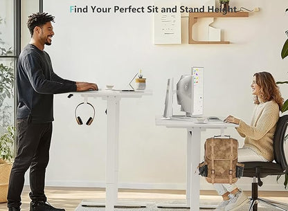 63 x 28 inch Electric Standing Desk Adjustable Height with 4 Wheels, 4 Memory Height Settings, 2 Headphone Hook, for Home Office, White