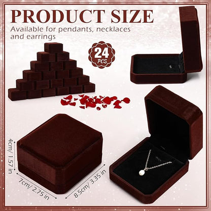 Sureio 24 Pcs Velvet Jewelry Gift Boxes Bulk for Necklace Pendant Ring Earring Display Case for Christmas Wedding(Coffee)