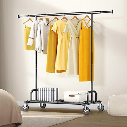HOKEEPER Clothes Rack Collapsible Clothing Garment Rack Capacity 525LBS Clothing Racks on Wheels Heavy Duty Rolling Clothes Rack for Hanging Clothes for bedroom, Commercial, Black 22"D x 75"W x 71"H