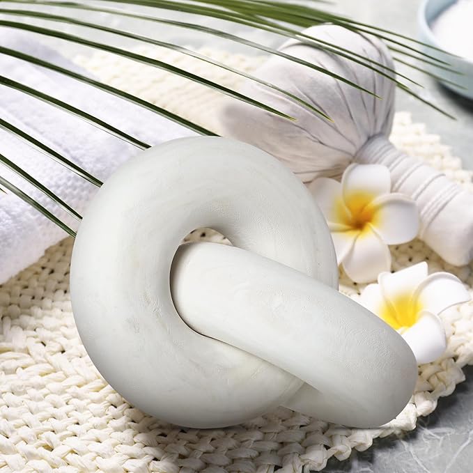 2 Link Wood Chain Link Decor Coffee Table Wooden Knot Decor Hand Carved Modern Farmhouse Ornament Boho Rustic Natural Chain Items for Home Living Room Bedroom Shelf Decorations(White)