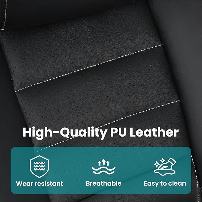 Big and Tall Executive Office Chair 400lbs for Heavy People, Ergonomic Computer Desk Chair with Lumbar Support & Adjustable Headrest, Comfy High Back Leather Office Chairs for Back Pain Relief, Black