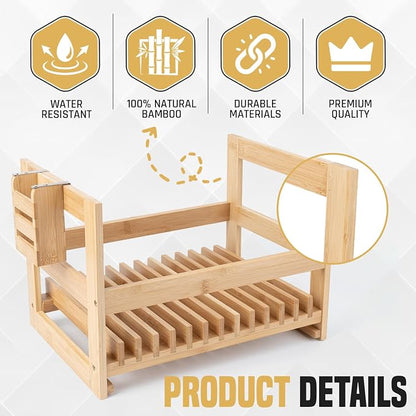 Bamboo Dish Drying Rack with Utensil Holder, Stone Dish Drying Mat, Wooden Dish Drying Rack, Functional Kitchen Organizer, Dish Drainer