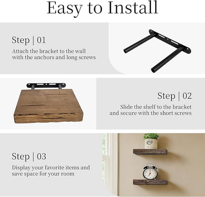 BGMG Small Wood Floating Shelves for Wall 8 inch, Rustic Wooden Wall Mount Shelves for Bathroom Living Room Bedroom Kitchen Farmhouse Set of 2-8x6.7x1.25 inch-Distressed Walnut