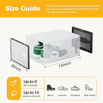 Sweetcrispy Shoe Storage Boxes, Clear Plastic Stackable Shoe Rack Organizer with Lids for Closet, Foldable Sneaker Container, Under Bed and Entryway, 15 Pack, Black