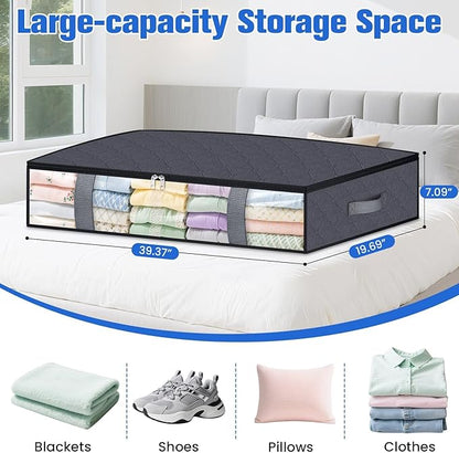 TasticTotes Under Bed Storage Containers, 8 Pack Blanket Storage Bags, Collapsible Storage Bags with Big Zippers, Clear Front, Shoe Storage and Organization for Clothes, Comforter, 90L, Grey