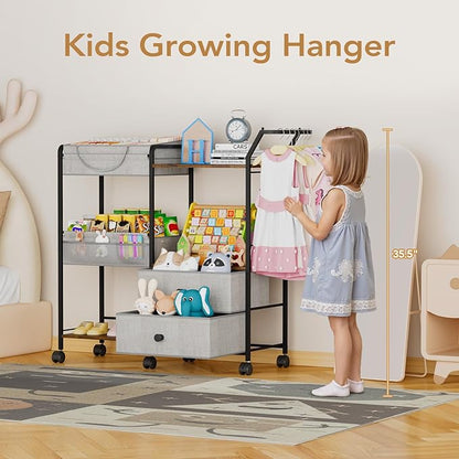 BBLIKE Diaper Caddy Organizer with Hanging Rack - 3 Tier Rolling Baby Storage Cart with Drawers and Side Pockets for Newborn Diaper Organization for Nursery, Crib, Bedroom, Changing Table, Gray