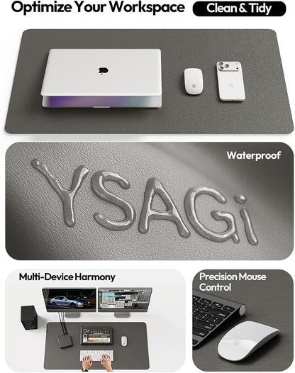 YSAGi Leather Desk Pad Protector, Office Desk Mat, Large Mouse Pad, Non-Slip PU Leather Desk Blotter, Laptop Desk Pad, Waterproof Desk Writing Pad for Office and Home (Dark Grey,55" x 24")