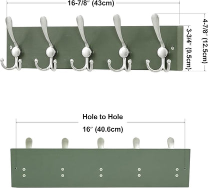 SKOLOO Creations Forest Green Solid Wood Wall Mounted Coat Rack, 5 Hooks, 16-7/8" Long - Kitchen, Mudroom, Entryway, Bathroom - Includes Mounting Hardware, Wall Coat Hanger, Towel Rack, Pack of 2