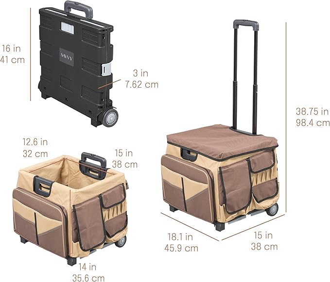 SVYP Mobile Utility Cart with Storage Organizer Bag, Rolling Cart, Chocolate/Sand