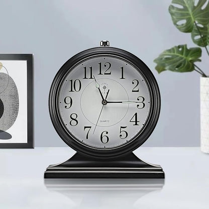 10-inch Vintage Mantel Desk Clock, Silent Desk Clock for Living Room Décor, Easy to Read Larege Retro Mantel Clocks for Fireplace and Shelf Decoration.(Black)