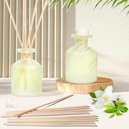 Reed Diffuser - Jasmine Green Tea 3.38oz (100ml) 2 Packs Essential Oil Reed Diffuser Set with 16 Sticks, Long Lasting Fragrance for Home, Bathroom, Bedroom, Room, Decor