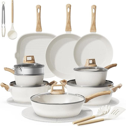 24-Piece Pots and Pans Set Non Stick, Titanium-Reinforced Ceramic Cookware Set, Long-Lasting Nonstick, PFAS-Free, Induction Compatible, Complete Kitchen Set for Everyday Cooking