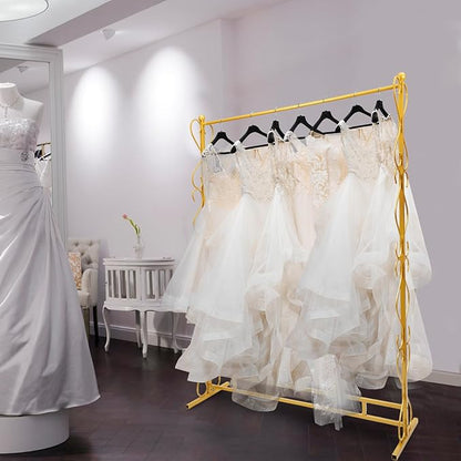 81"Tall Gold Clothing Rack for Hanging Long Dresses Clothes, Garment Racks Wedding Dress Display Stand Shoes Bags Clothes Scarf Organizer Freestanding Garment Rack for Retail Studio Wedding Dress