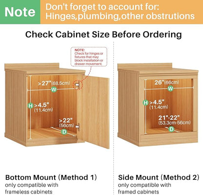 Pull Out Cabinet Organizer, Soft Close Wooden Slide Out Drawers for Pots and Pans, Full-extension Roll Out Shelves for Kitchen Cabinets, Pantry Organization, Bottom & Side Mount(26"W X 21"D x 3.4''H)