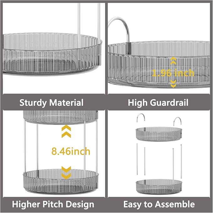 Asayuee 360 Rotating Makeup Organizer for Vanity,Bathroom Countertop Organizer,Spinning Perfume Organizer&Vanity Organizer(Grey-2 Tier)