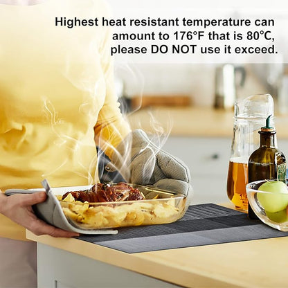 Aofmee Table Runner and Placemats Set of 6 Washable, Heat Resistant Place Mats with Table Runner, Woven Vinyl Table Placemats for Dining Table, Stain Resistant Kitchen Table Mats Sets, Easy to Clean
