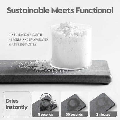 3PCS Water Absorbing Soap Dish Sponge Holder, Diatomite Stone Drying Tray Mat Sink Caddy for Kitchen Counter & Bathroom, Small Stone Bath Mat Faucet Accessories Organizer Protector,Dark Gray,9"x 3.5"