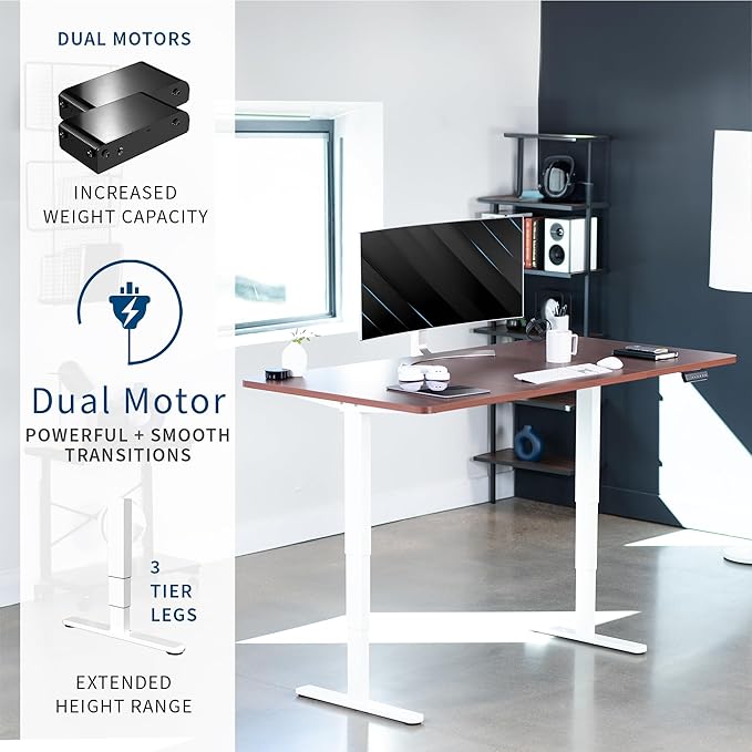 VIVO Electric 71 x 36 in Dual Motor Sit Stand Desk, Memory Height Adjustment, 2B Series, Dark Walnut Top White Frame, DESK-KIT-2W7D-36
