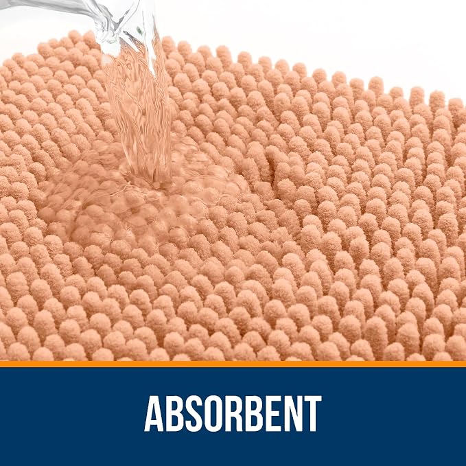 OLANLY Large Bathroom Rugs 70x46, Extra Soft Absorbent Chenille Bath Rugs, Rubber Backing Quick Dry, Machine Washable Bath Mats for Bathroom Floor, Tub and Shower, Home Decor Accessories, Peach