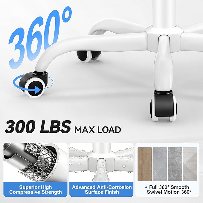 Ergonomic Office Chair, Mesh Desk Chair with Lumbar Support, High Back Home Office Chair with Adjustable Headrest and Flip-Up Arms, Comfortable Computer Chair, Thick Cushion, 300 LBS, White