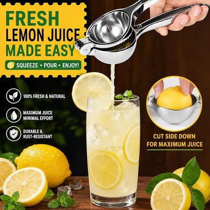 TEZZ Premium Lemon Squeezer, Large Heavy Duty Handhelp Juicer for Lemon, Metal Hand Press Citrus Juicer, Lime Squeezer Bar Tool, Manual Citrus Press | Large bowl ergonomic handle easy handheld press for lemons and limes