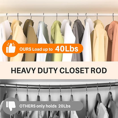 Closet Rod, Closet Rods for Hanging Clothes, 17 to 37 inch Adjustable Closet Hanging Rod, Heavy Duty Clothes Rod Clothing Bar, Closet Poles for Hanging Clothes for Wardrobes, Shower Curtain