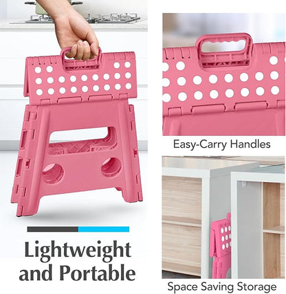 Handy Laundry Folding Lightweight Step Stool - Sturdy Enough to Support Adults - Opens Easy with One Flip - Great for Kitchen, Bathroom or Bedroom (Pink - 13 Inch)