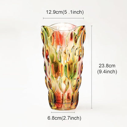 CEMABT 9.5inch 3.4 lb Glass Vases for Flowers Unbreakable Thickened Morden vase for Tables Centerpieces,Colorful,Vintage and Clear Rose Large Flower vases for Bouquet Unique Gifts（Rosa Colorful）