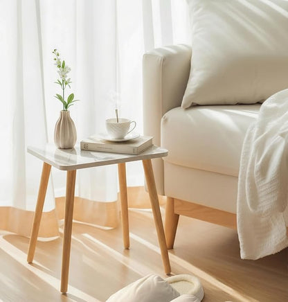 FORAOFUR Small End Table, Side Table Accent Table Living Room Bedroom Balcony Office, Modern Bedside Table Home Decor, Small Table for Small Spaces, Small Coffee Table, Easy Assembly, Marble White