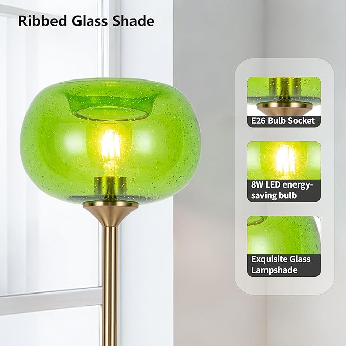 MAYNA Living Room Floor Lamp, Modern Standing Lamp with Green Bubble Shade, 67 Inch Tall Lamp for Bedroom, Study, Office (Includes 2700K Bulb) (Gold and Green)