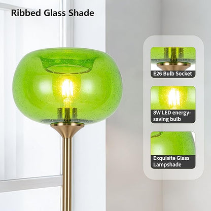 MAYNA Living Room Floor Lamp, Modern Standing Lamp with Green Bubble Shade, 67 Inch Tall Lamp for Bedroom, Study, Office (Includes 2700K Bulb) (Gold and Green)