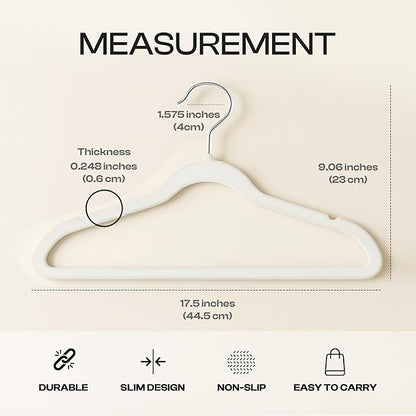 Utopia Home Velvet Hangers 50 Pack – Luxury Non-Slip Slim Suit & Coat Hangers, Strong Space-Saving Clothes Hangers with Pants Bar and 360° Swivel Hook – White