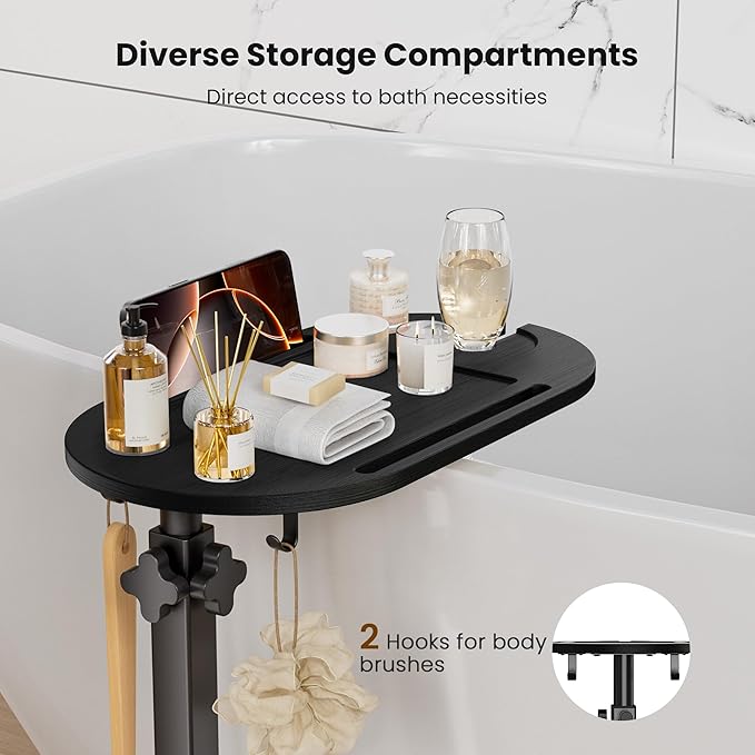 Bamboo Bathtub Table with Adjustable Height, Freestanding Bath Tray Caddy Board Tub Organizer, House Warming Gift, New Home, Anniversary Wedding Gifts, Bridal Shower Gift for Women
