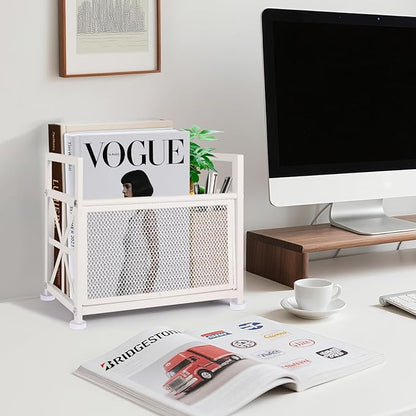 White Magazine Holder, Metal Magazine Rack Floor, Magazine Storage Basket, Mesh Magazine File Holder, Magazine Holders for Shelves，Magazine Stand for Desk, Folder Organizer Bin for Magazines