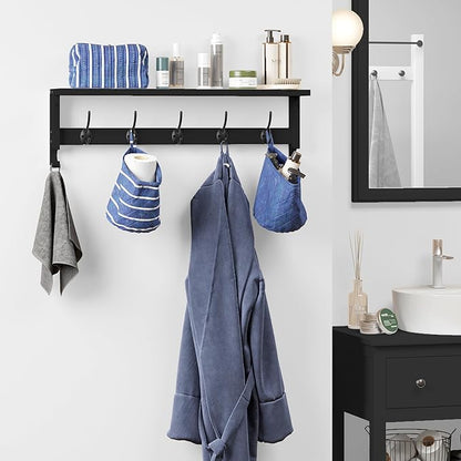 AMBIRD Coat Rack Wall Mount with Shelf, 28.9 Inches Coat Hooks Wall Mounted with 5 Hooks, Hat Wall Hooks for Hanging in Entryway, Living Room, Bathroom, Bedroom (Black, 28.9 * 4.5 inches)