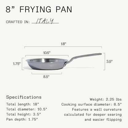 Made In Cookware - 8-Inch Stainless Steel Frying Pan - 5 Ply Stainless Clad - Professional Cookware - Crafted in Italy - Induction Compatible