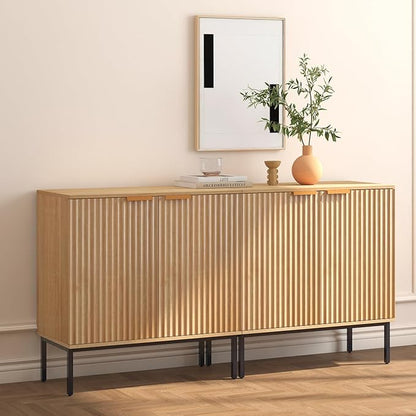 Fluted Sideboard, Buffet Cabinet with Storage, Wooden with Doors and Shelves, Accent Cabinet for Living Dining Room, Entryway