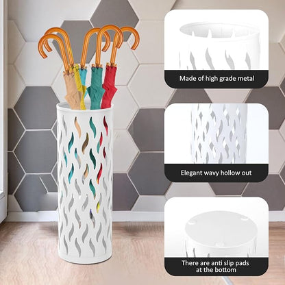 Umbrella Stand Metal Umbrella Holder Hollowed Umbrella Rack Freestanding Umbrella Stand Rack Practical Umbrella Organizer Indoor Umbrella Storage Rack for Home Entryway(white-1-circular)