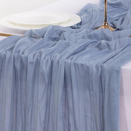 Socomi 15pcs Dusty Blue Valentine's Day Cheesecloth Table Runner Boho Rustic Gauze 120 inch 10FT Cheese Cloth Runner for Wedding Party Baby Shower Birthday Home Decor Holiday Decorations