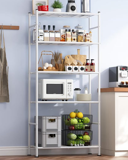 Sakugi Storage Shelves - 5 Tier Shelf Organizer, Heavy Duty Garage Shelving Unit with Leveling Feet, Stable Metal Shelves Organizer for Pantry, Kitchen and Closet, 33.0" W x 12.6" D x 72.0" H, White