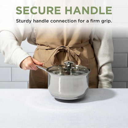 Ecolution Stainless Steel Sauce Pan, Encapsulated Induction Ready Cooking Pot with Glass Lid, Oven Safe, Dishwasher Safe Soup Pot, 3-Quart