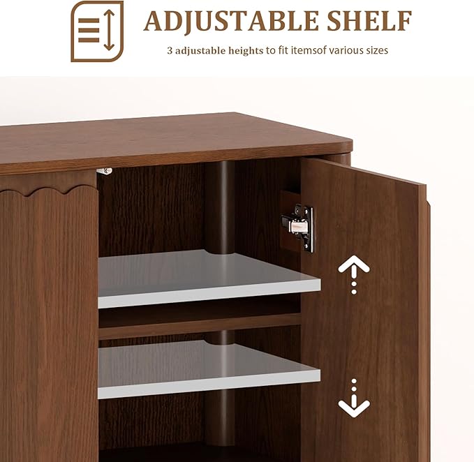 Buffet Cabinet with Storage, Accent Sideboard Cabinet with Adjustable Shelves, Solid Wood Freestanding Storage Cabinet for Living Room Dining Room Entry Kitchen, Walnut