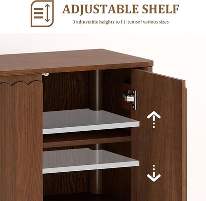 Buffet Cabinet with Storage, Accent Sideboard Cabinet with Adjustable Shelves, Solid Wood Freestanding Storage Cabinet for Living Room Dining Room Entry Kitchen, Walnut