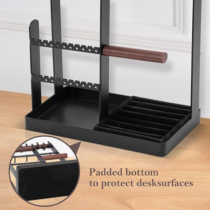 ProCase Jewelry Organizer Jewelry Stand Jewelry Holder Organizer, 5-Tier Necklace Organizer with Ring Tray, Large Aesthetic Jewelry Tower Storage Rack Tree for Bracelets Earrings Rings -Large, Black